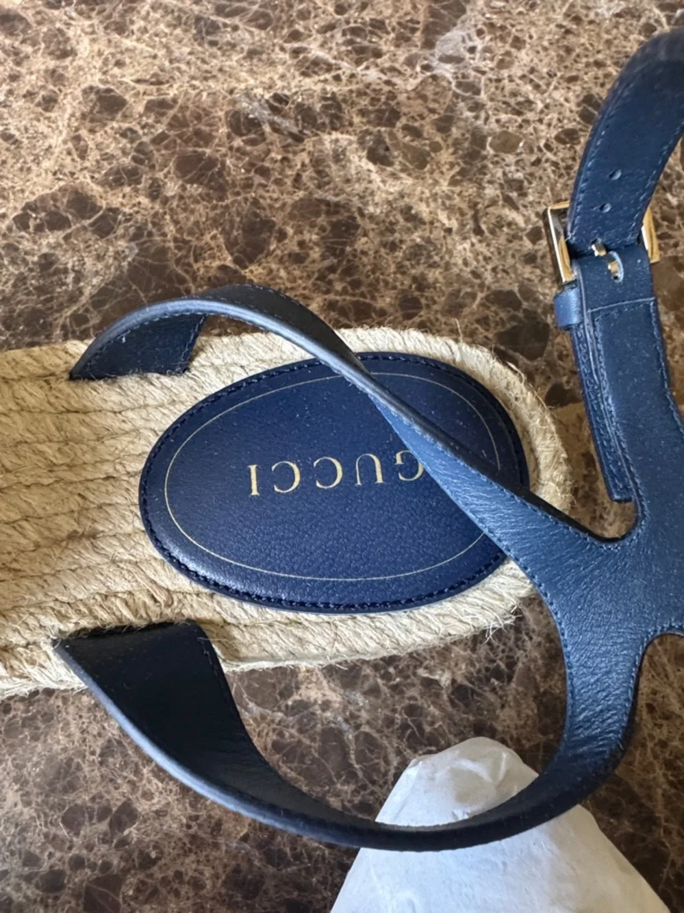 Gucci denim azure blue wedge logo espadrille sandal sz 39 - Picture 6 of 10